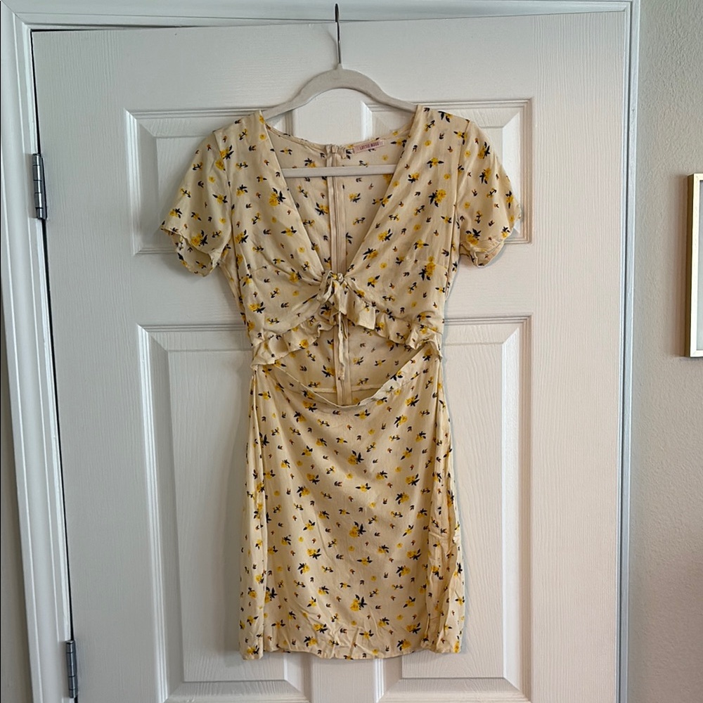 Floral Tie-Front Mini Dress in Yellow
